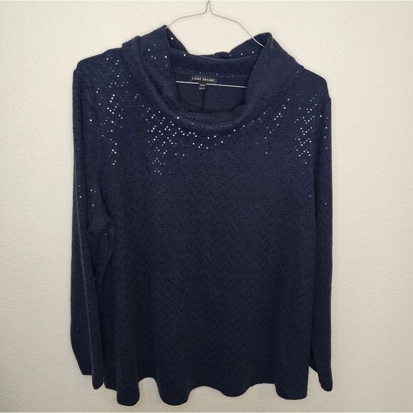 Excellent Condition Lane Bryant Navy Blue Gray Sequin Sweater Cowl Neck - Picture 1 of 3